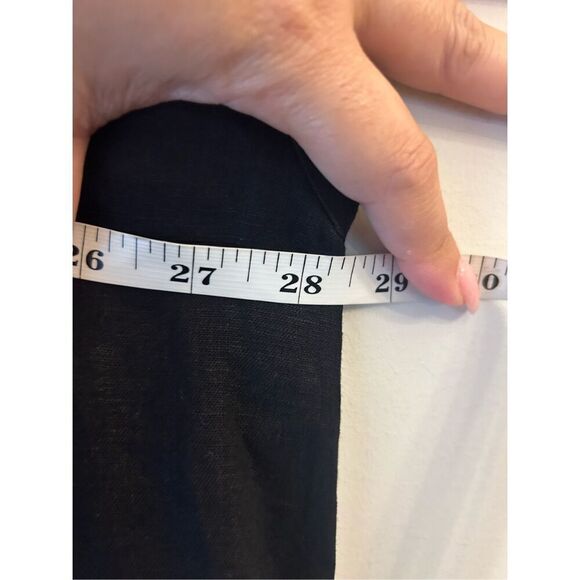 NWT Ann Taylor Linen Belted Split Neck Shirt Dress Sz XL Black Quiet Luxury Mini - Picture 8 of 10